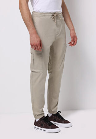 Cargo Fit Orta Bel Lastikli Paça Erkek Bej  Pantolon