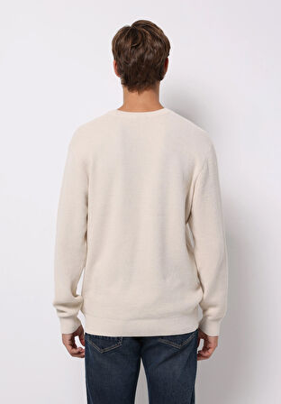 Regular Fit Yuvarlak Yaka Jakarlı Erkek Ekru Kazak