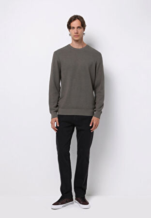 Regular Fit Yuvarlak Yaka Jakarlı Erkek Yeşil Kazak