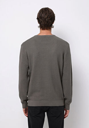 Regular Fit Yuvarlak Yaka Jakarlı Erkek Yeşil Kazak