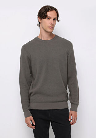 Regular Fit Yuvarlak Yaka Jakarlı Erkek Yeşil Kazak