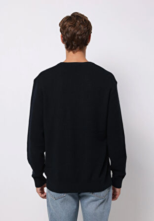 Regular Fit Yuvarlak Yaka Jakarlı Erkek Lacivert Kazak