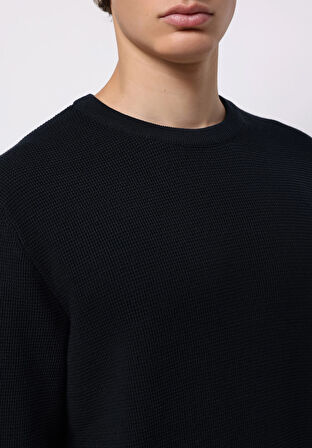 Regular Fit Yuvarlak Yaka Jakarlı Erkek Lacivert Kazak