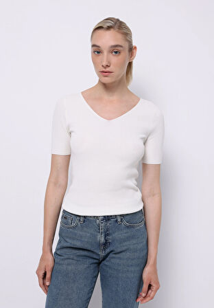 Slim Fit   Kadın Beyaz  Kazak