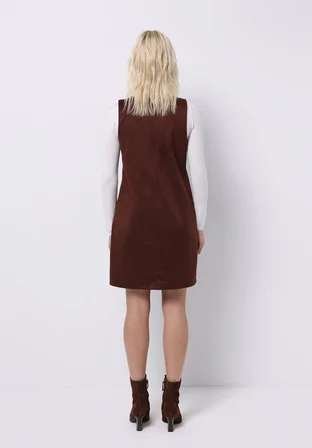 Regular Fit Düz Kadın Kahverengi Kolsuz Elbise