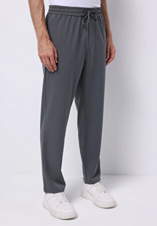 Regular Fit Orta Bel Düz Paça Erkek Antrasit  Pantolon