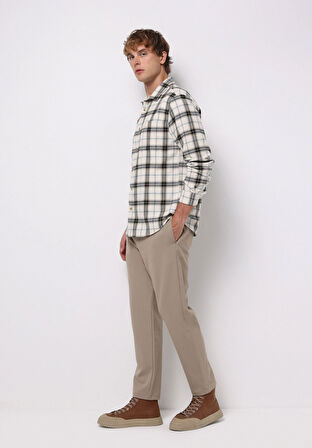 Regular Fit Orta Bel Düz Paça Erkek Bej  Pantolon