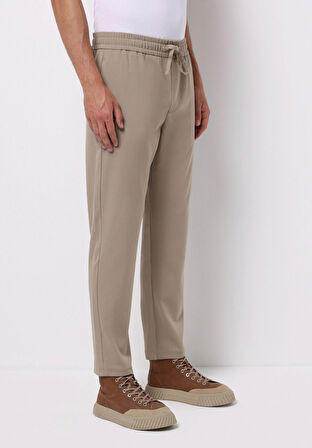 Regular Fit Orta Bel Düz Paça Erkek Bej  Pantolon