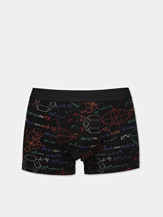 Modern Fit Baskılı Erkek Siyah Boxer