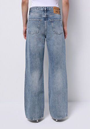 Regular Fit Yüksel Bel Geniş Paça Kadın İndigo Jean Pantolon