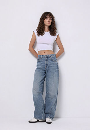 Baggy Fit   Kadın İndigo Jean Pantolon