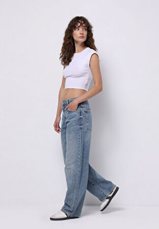Baggy Fit   Kadın İndigo Jean Pantolon