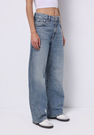 Baggy Fit   Kadın İndigo Jean Pantolon