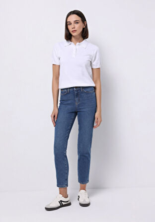 Slim Fit  Dar Paça Kadın İndigo Jean Pantolon