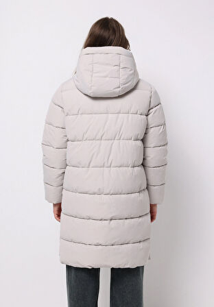 Regular Fit Kapüşonlu Fermuarlı Astarlı Suya Dayanıklı Kadın Taş Kaban