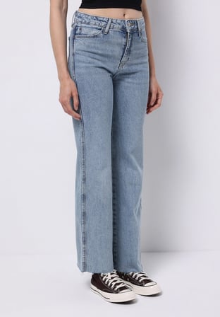 Regular Fit Yüksel Bel Geniş Paça Kadın Koyu İndigo Jean Pantolon
