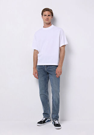 Loose Straight Fit Orta Bel Düz Paça Erkek İndigo Jean Pantolon