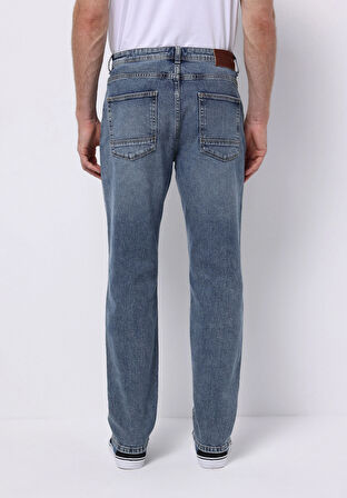 Loose Straight Fit Orta Bel Düz Paça Erkek İndigo Jean Pantolon
