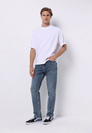 Loose Straight Fit Orta Bel Düz Paça Erkek İndigo Jean Pantolon