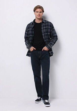 Regular Fit Orta Bel Düz Paça Erkek Koyu İndigo Jean Pantolon