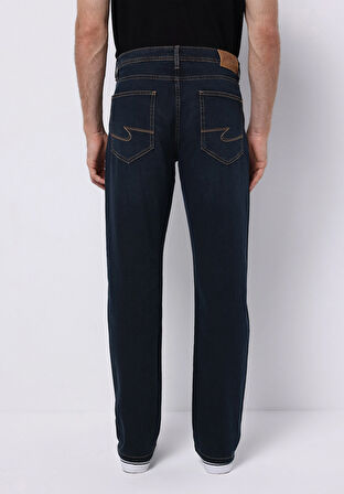 Regular Fit Orta Bel Düz Paça Erkek Koyu İndigo Jean Pantolon