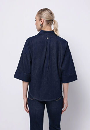 Oversize Fit Klasik Bedenli Düz Kadın Siyah Uzun Kol Gömlek