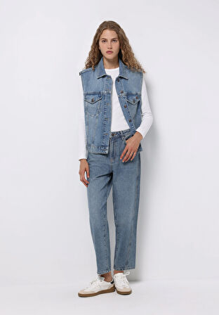 Oversize Fit     Kadın Mavi Yelek