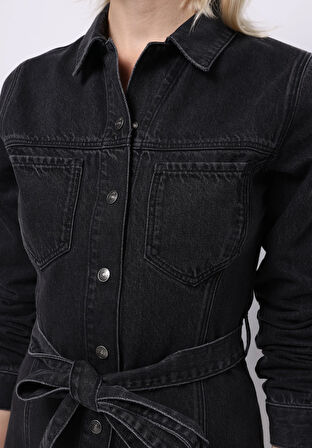 Slim Fit Düz Kadın Siyah Uzun Kol Elbise