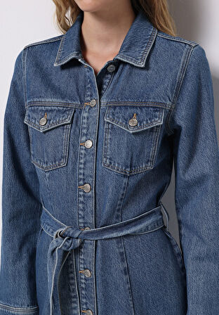 Slim Fit Düz Kadın Mavi Kolsuz Elbise