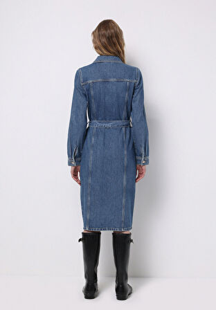 Slim Fit Düz Kadın Mavi Kolsuz Elbise