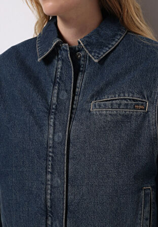 Oversize Fit Çıtçıtlı Astarsız  Kadın Mavi Ceket