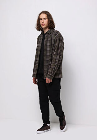 Comfort Fit Shirt Neck Ekoseli Erkek Yeşil Uzun Kol Gömlek