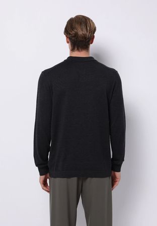 Regular Fit Polo Yaka Jakarlı Erkek Antrasit Kazak
