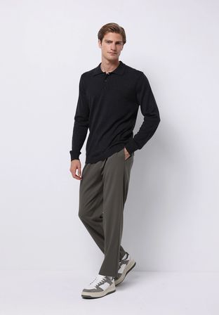Regular Fit Polo Yaka Jakarlı Erkek Antrasit Kazak