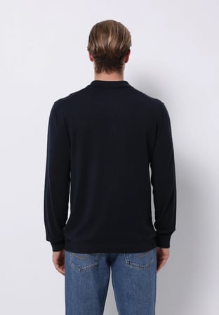 Regular Fit Polo Yaka Jakarlı Erkek Lacivert Kazak