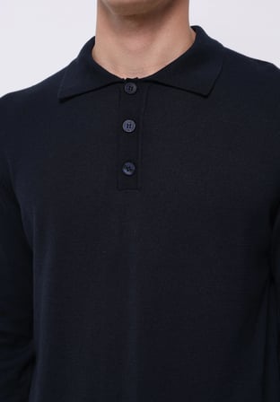 Regular Fit Polo Yaka Jakarlı Erkek Lacivert Kazak
