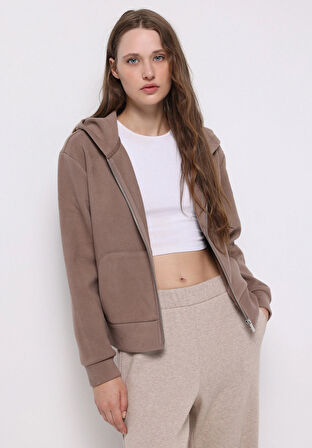 Regular Fit Kapüşonlu Düz Kadın  Sweatshirt