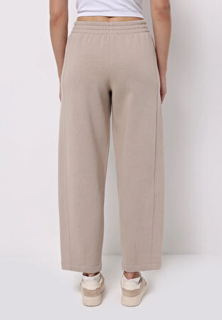 Regular Fit Orta Bel Düz Kadın Bej Eşofman Altı