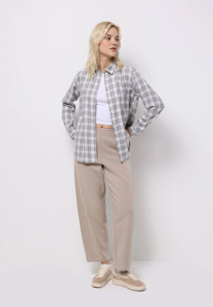 Regular Fit Orta Bel Düz Kadın Bej Eşofman Altı