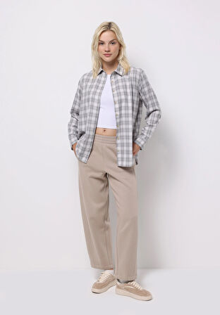 Regular Fit Orta Bel Düz Kadın Bej Eşofman Altı