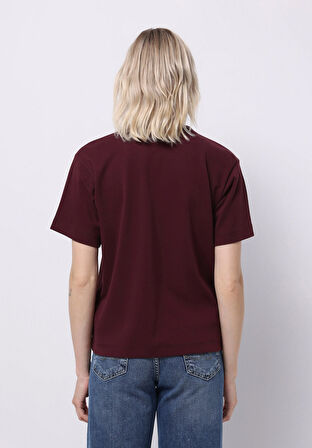Regular Fit Yuvarlak Yaka Düz Kadın Mor Kısa Kol Tişört