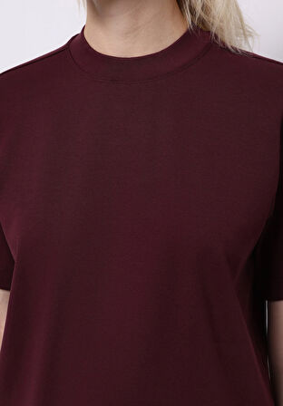 Regular Fit Yuvarlak Yaka Düz Kadın Mor Kısa Kol Tişört