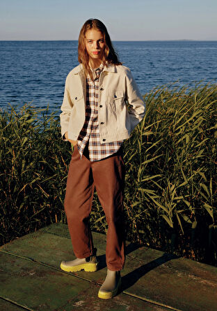 Barrel Fit Yüksel Bel Düz Paça Kadın Kahverengi  Pantolon