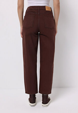 Barrel Fit Yüksel Bel Düz Paça Kadın Kahverengi  Pantolon