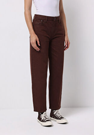 Barrel Fit Yüksel Bel Düz Paça Kadın Kahverengi  Pantolon