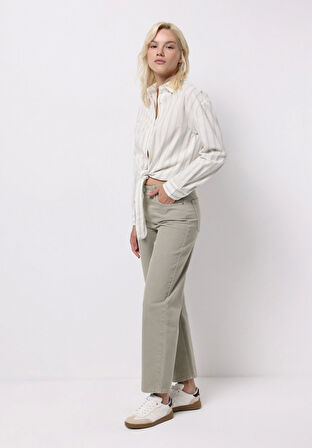 Barrel Fit Yüksel Bel Düz Paça Kadın Yeşil  Pantolon