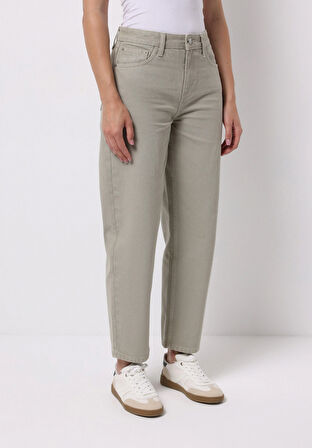 Barrel Fit Yüksel Bel Düz Paça Kadın Yeşil  Pantolon