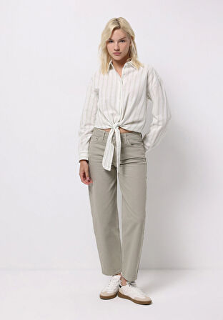 Barrel Fit Yüksel Bel Düz Paça Kadın Yeşil  Pantolon