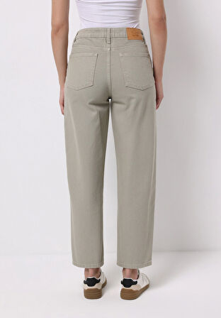 Barrel Fit Yüksel Bel Düz Paça Kadın Yeşil  Pantolon