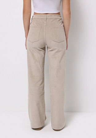 Berry Fit Yüksel Bel Geniş Paça Kadın Bej  Pantolon